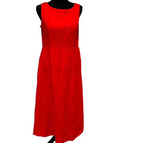 Red Linen Blend Midi A line open back tie dress sz 10 petite coastal old money - Picture 1 of 8